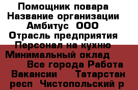 Помощник повара › Название организации ­ Амбитус, ООО › Отрасль предприятия ­ Персонал на кухню › Минимальный оклад ­ 15 000 - Все города Работа » Вакансии   . Татарстан респ.,Чистопольский р-н